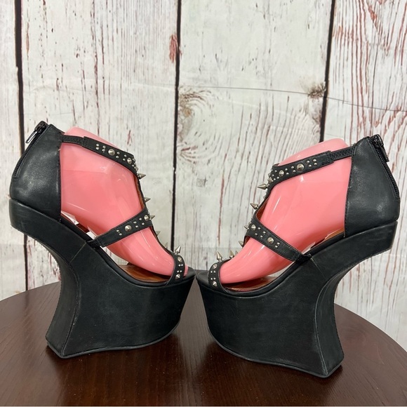 JEFFREY CAMPBELL CONTAIN Studded Black leather heelless platform sandals 7 EUC - Picture 5 of 17